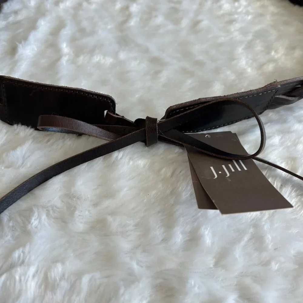 NWT J. Jill Dark Brown 100% Leather Woven Braided Tie Belt - XL